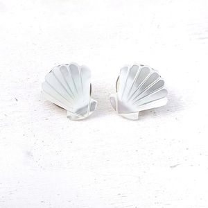 Iridescent White Seashell Shape Stud Earrings